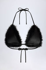 Faux Fur Triangle Bralette in Black