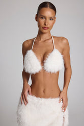 Faux Fur Triangle Bralette in White