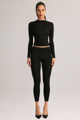 Modal Mid-Rise Cropped Leggings in Black