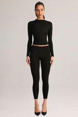 Modal Mid-Rise Cropped Leggings in Black
