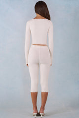 Knit Mid-Rise Capri Trousers in Ivory