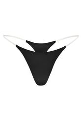 Seamless Knit Clear Strap Thong in Black