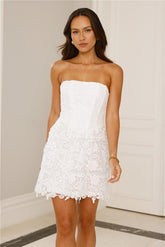 Cosmic Glow Embroidered Strapless Mini Dress White