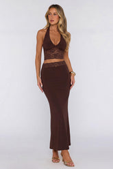 Style That Stays Lace Maxi Skirt Brown