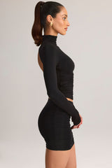 Modal Ruched Mid-Rise Mini Skirt in Black