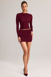 Modal Ruched Mid-Rise Mini Skirt in Wine Red