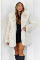 South Pole Faux Fur Coat Beige