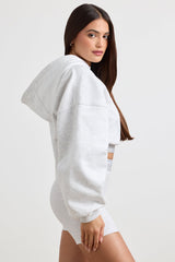 Stretch Cotton Fleece Cropped Hoodie in Grey Marl