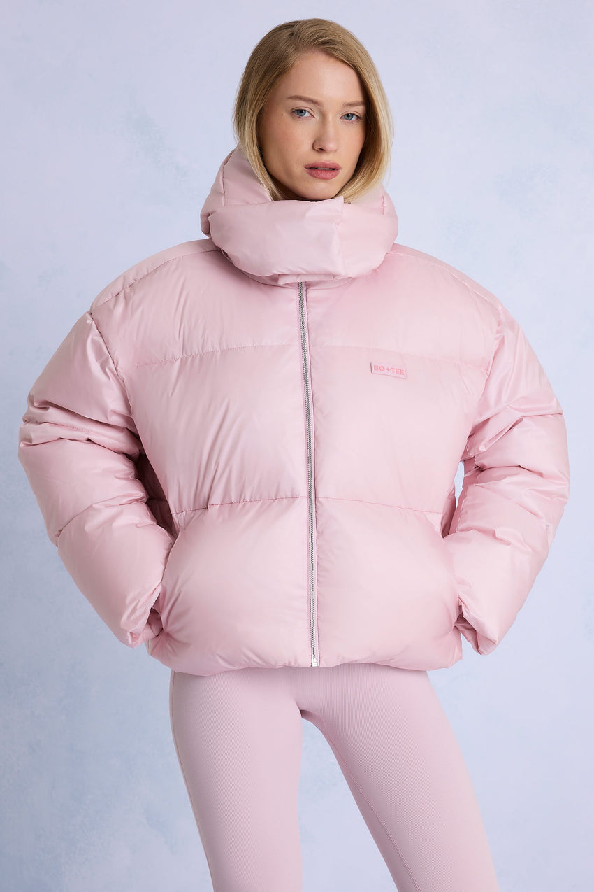 Waterproof Cropped Oversized Ski Jacket in Powder Pink