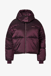 Waterproof Cropped Oversized Ski Jacket in Burgundy
