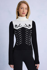 Knit Long-Sleeve Fitted Top in Black