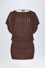 Backless Batwing Mini Dress in Bronze