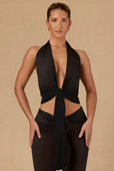 Tie-Front Halterneck Crop Top in Black