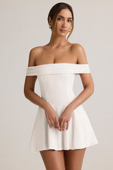 Modal Off-Shoulder A-Line Mini Dress in White