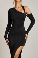 Asymmetric Draped Maxi Dress in Black