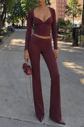 Modal Mid-Rise Trousers in Plum