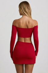 Modal Contrast-Trim Crop Top in Red