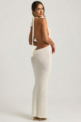 Bouclé Halterneck Maxi Dress in White