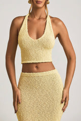 Bouclé Halterneck Crop Top in Yellow