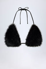 Faux Fur Triangle Bralette in Black