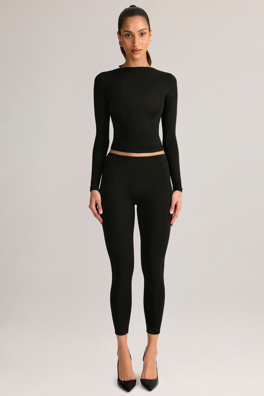 Modal Mid-Rise Cropped Leggings in Black