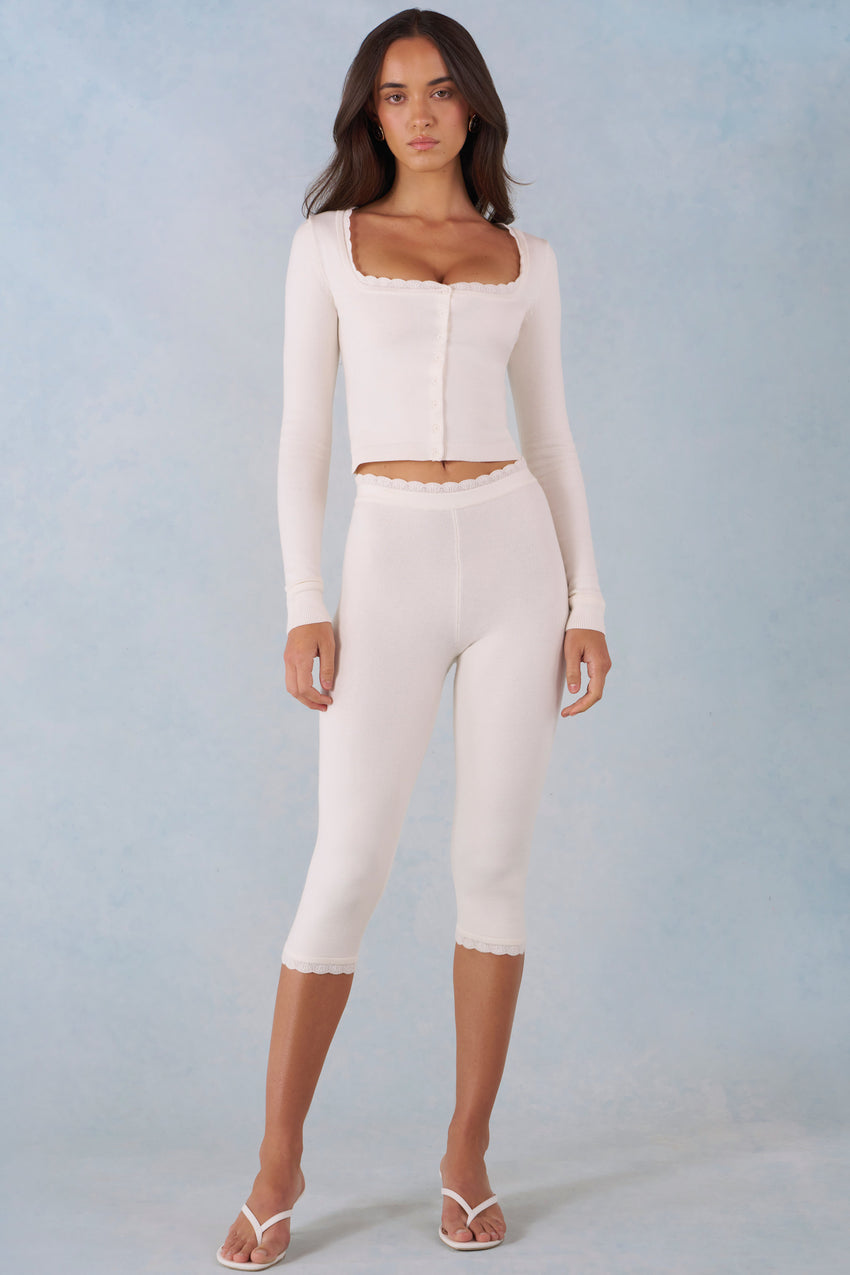 Knit Mid-Rise Capri Trousers in Ivory
