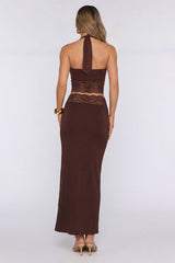 Style That Stays Lace Maxi Skirt Brown