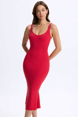 Modal Plunge Open-Back Midaxi Dress in Cherry Red