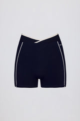 Soft Active Wrapover Contrast Mini Shorts in Classic Navy