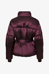 Waterproof Belted Oversized Ski Jacket in Burgundy