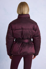 Waterproof Belted Oversized Ski Jacket in Burgundy