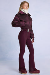 Waterproof Belted Layered Ski Suit in Burgundy