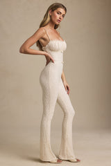 Bow-Detail Lace Flared Jumpsuit in Ivory